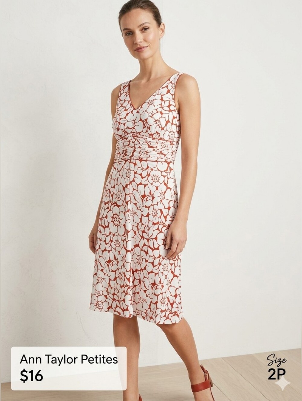 Ann Taylor Petites Dress Floral Sleeveless in White and Red Size 2P
